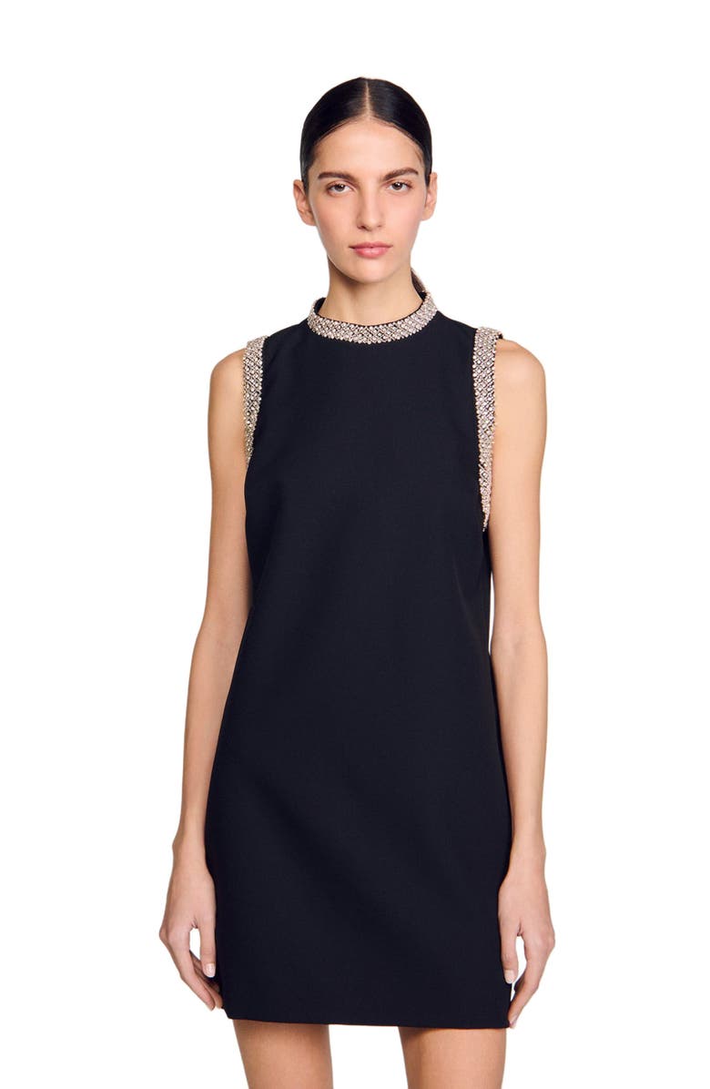 SANDRO mini dress with rhinestone details, Alternate, color, 