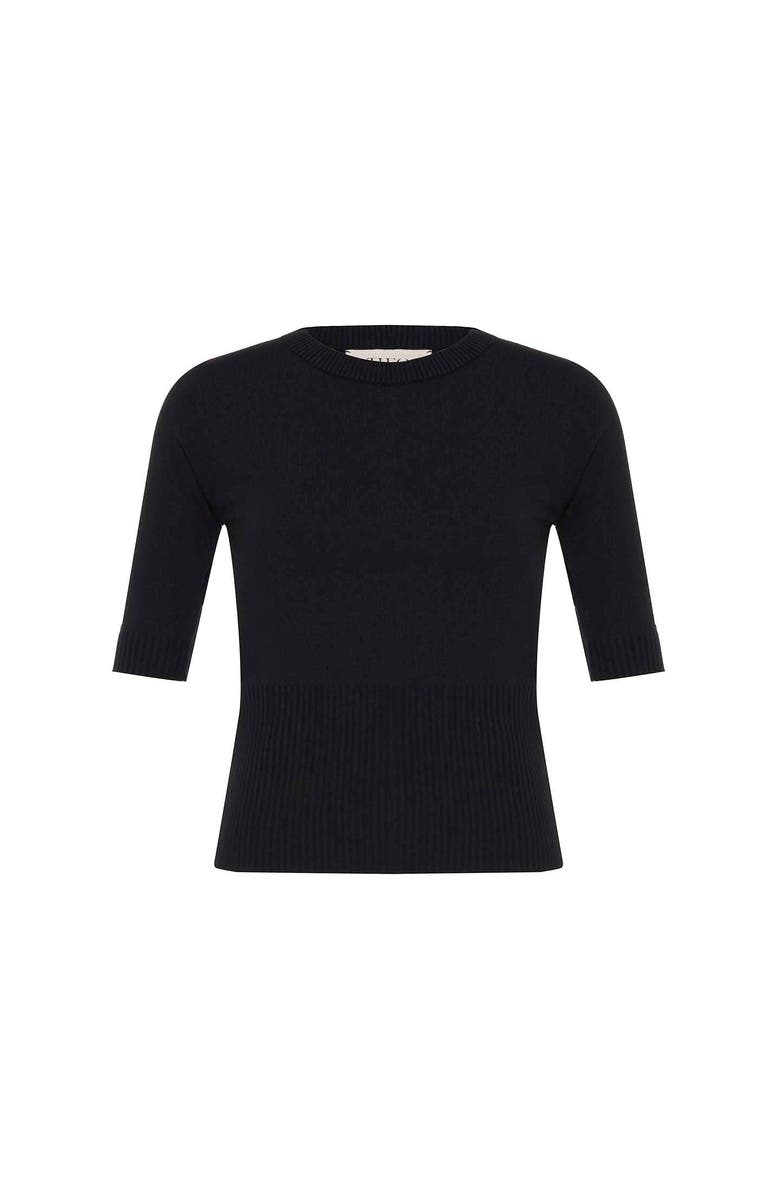 THEO The Label Nomia Ribbed Waist Crew Sweater Tee, Main, color, Black