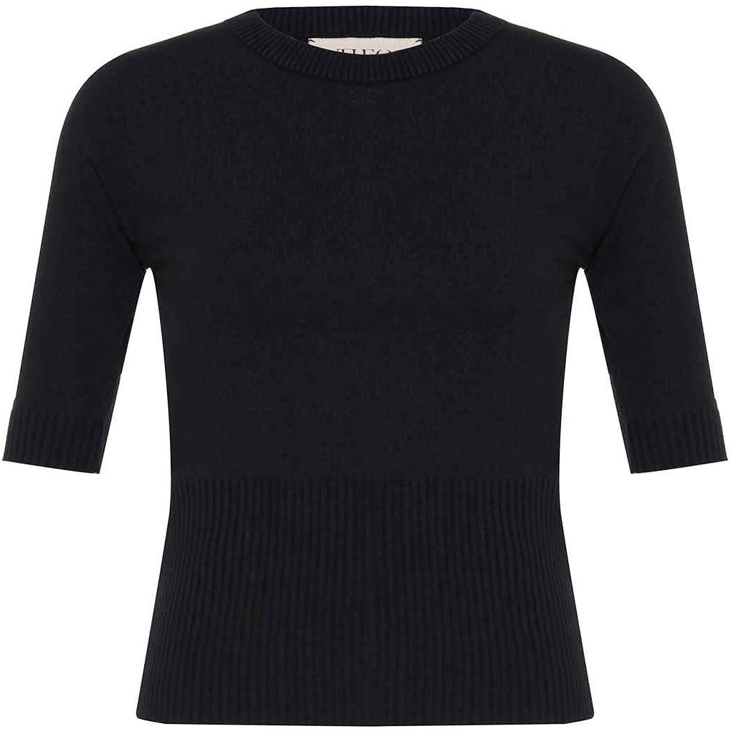 Theo The Label Nomia Ribbed Waist Crew Sweater Tee In Black