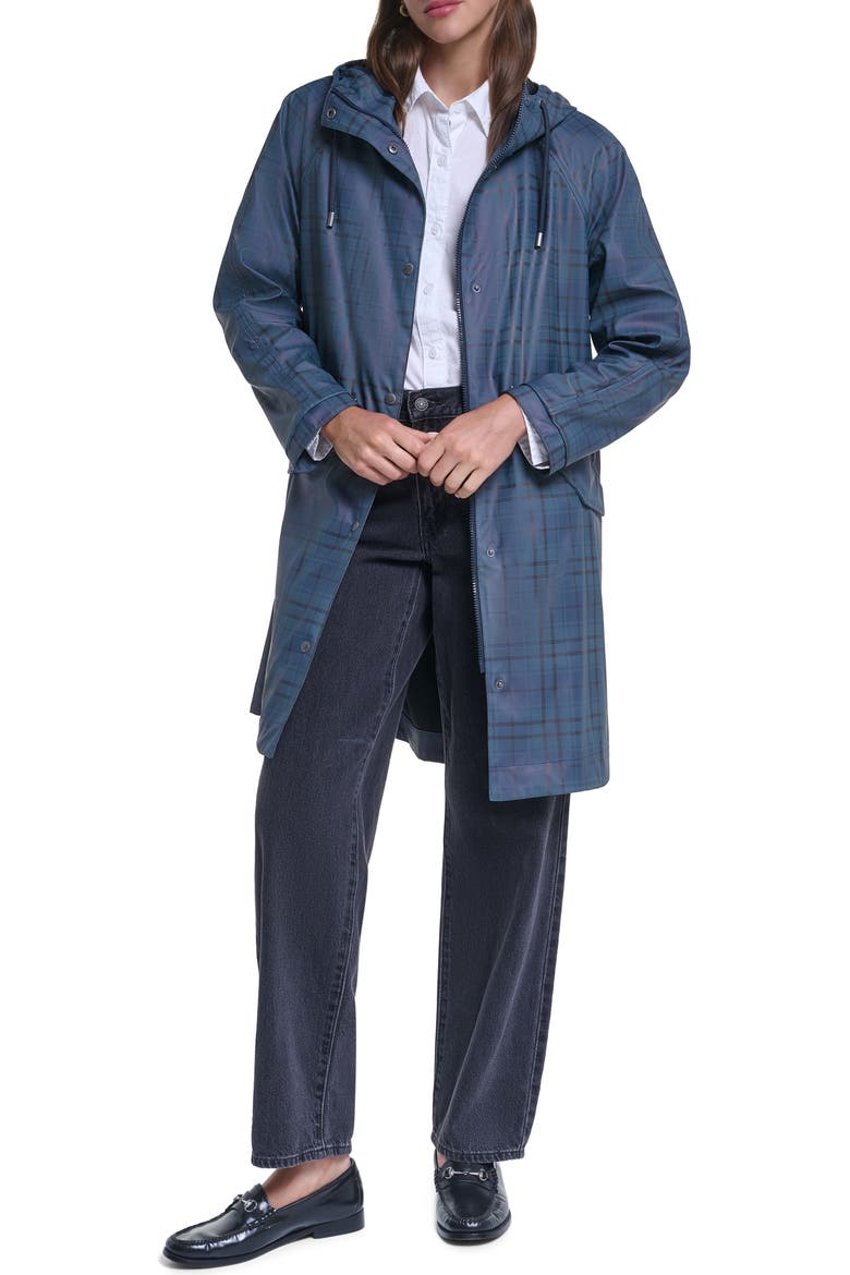 Water Resistant Hooded Long Rain Jacket, Alternate, color, REMY PLAID