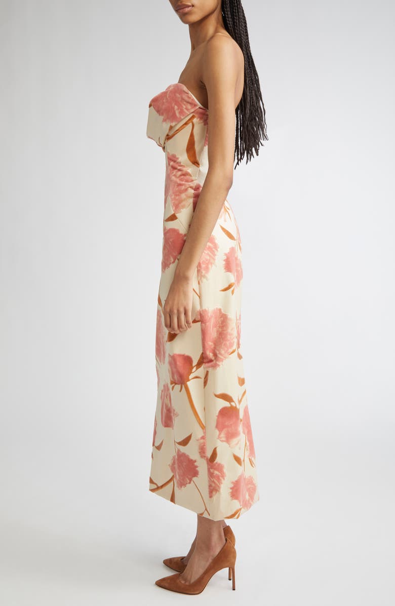 Lela Rose Peony Print Draped Cotton Strapless Dress, Alternate, color, Pink Multi