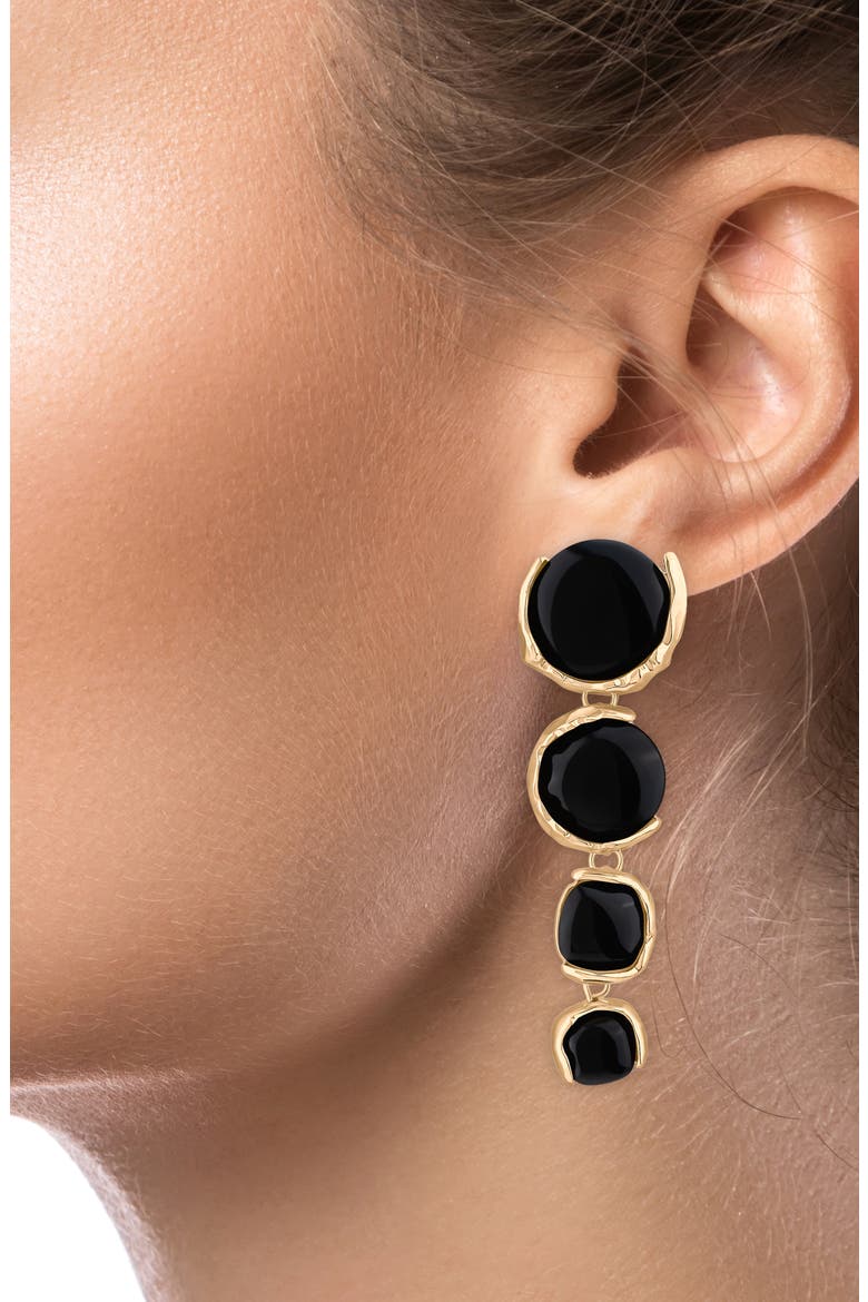 Graduated Sculpted Circle Linear Drop Earrings (Nordstrom Exclusive), Alternate, color, BLACK/ GOLD