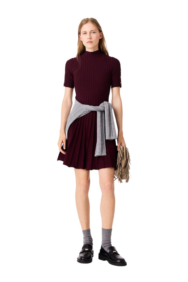 High-neck short skater dress, Alternate, color, Burgundy