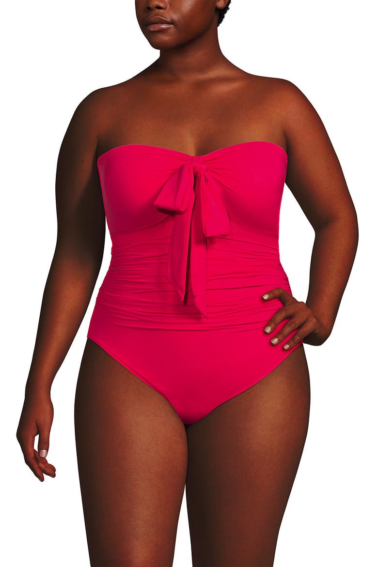 Plus Size Slender Suit Multi-Way Bandeau High Leg One Piece Swimsuit, Alternate, color, Coral Ruby