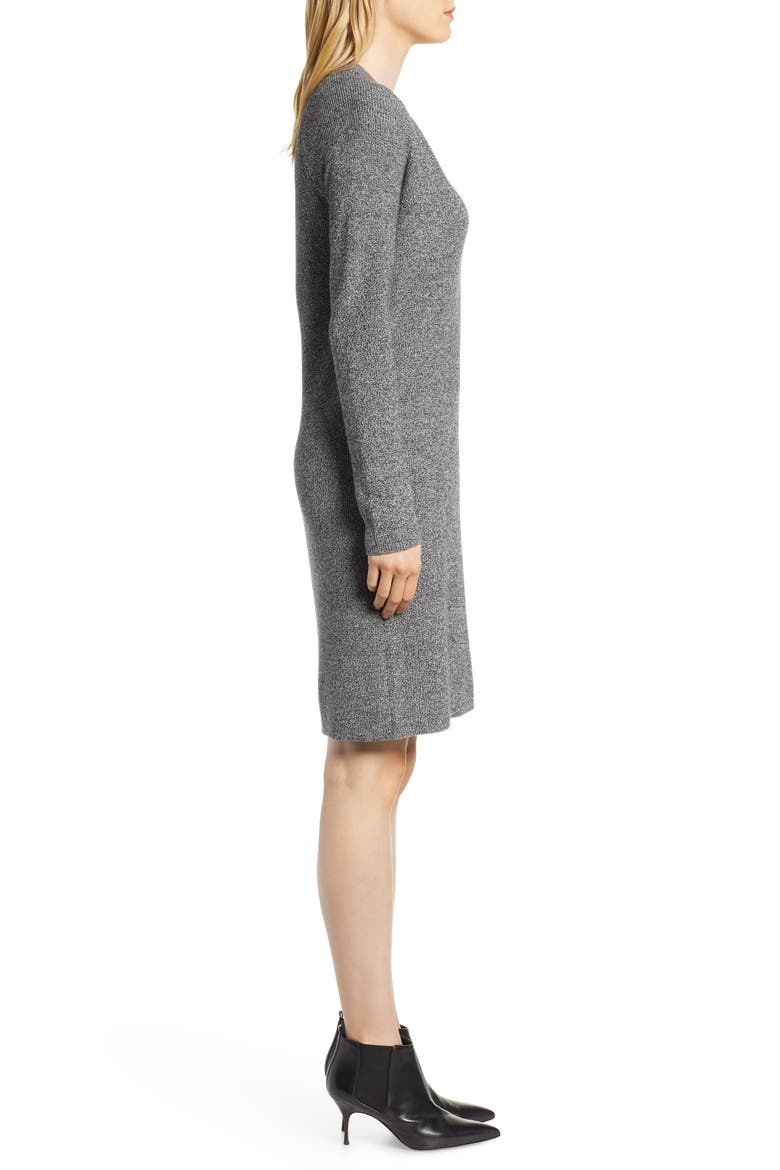 V-Neck Sweater Dress, Alternate, color, BLACK- WHITE MARL