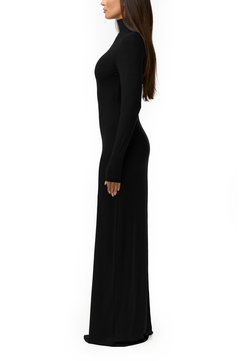 Butter Turtleneck Long Sleeve Maxi Dress, Alternate, color, BLACK
