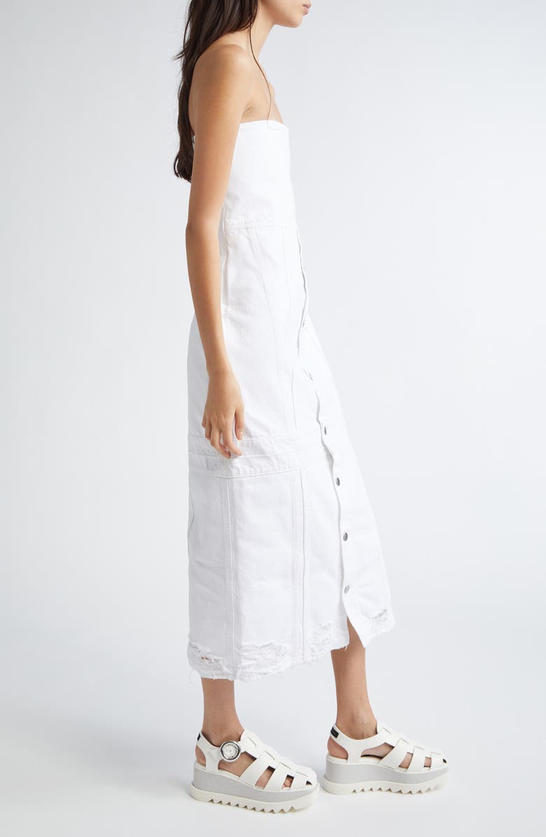 Stella McCartney Distressed Denim Strapless Bustier Dress, Alternate, color, White
