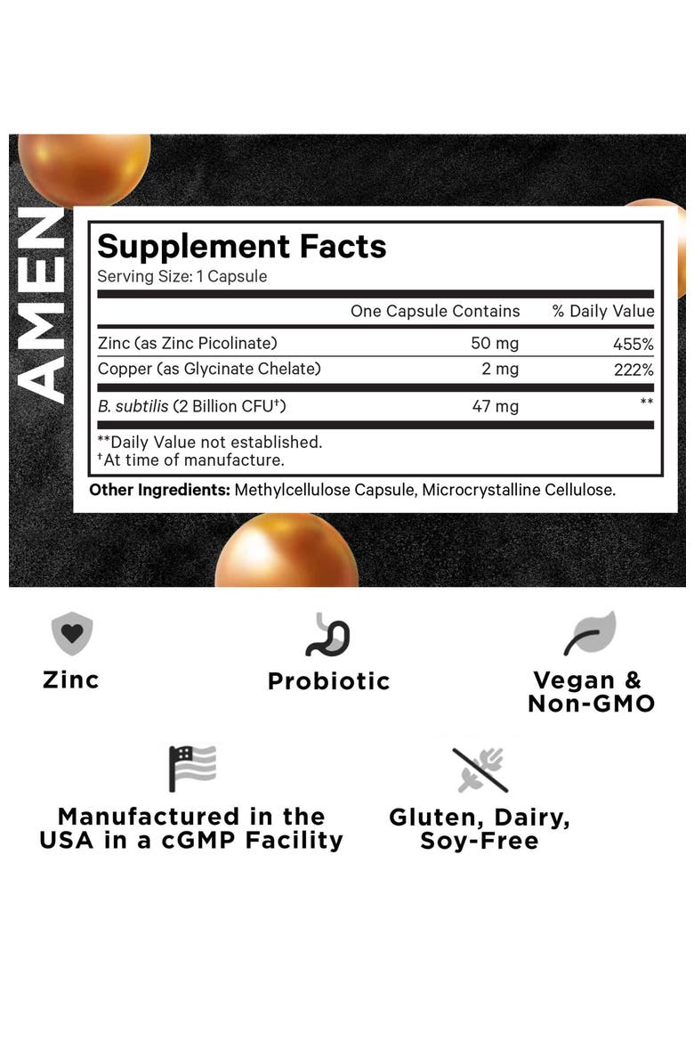 Amen Zinc & Copper Supplement + Probiotics, Alternate, color, White