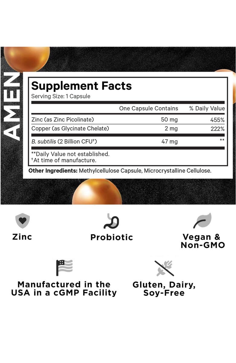 Codeage Amen Zinc 
Copper Supplement + Probiotics, Alternate, color, White