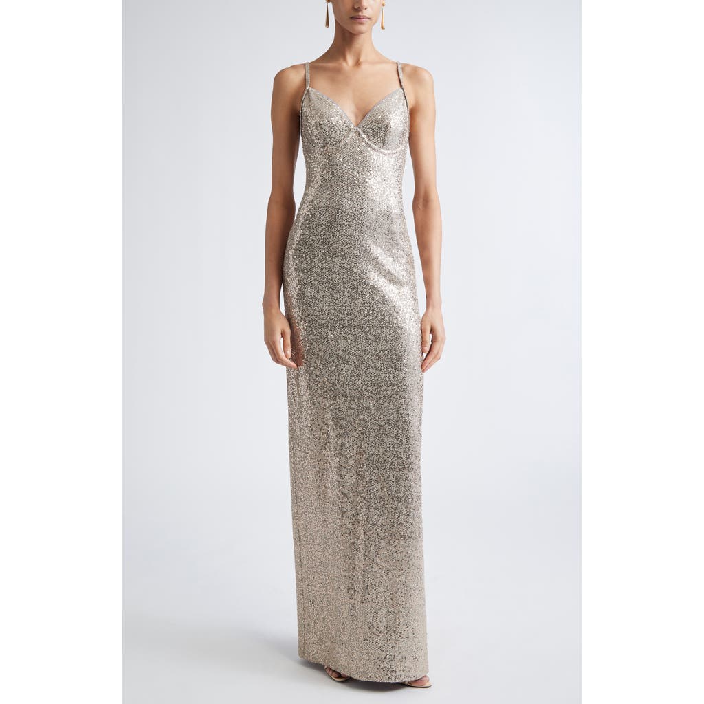 St John St. John Luxe Sequin Gown In Silver