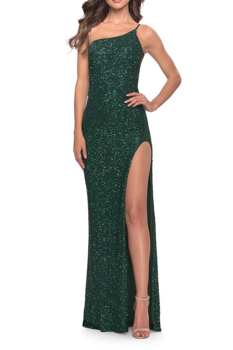Elegant Soft Sequin One Shoulder Long Dress in Jewel Tones
