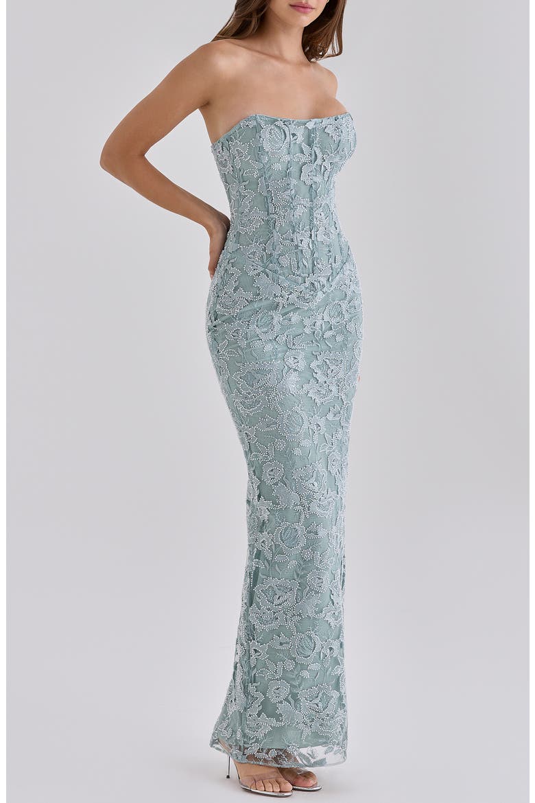Anisa Hand Beaded Strapless Maxi Dress, Alternate, color, JADE