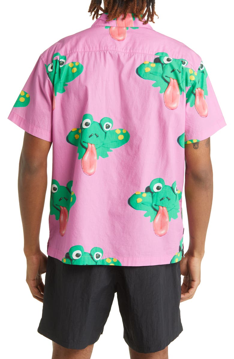 Obey Frogman Pocket Short Sleeve Button-Up Camp Shirt, Alternate, color, 
