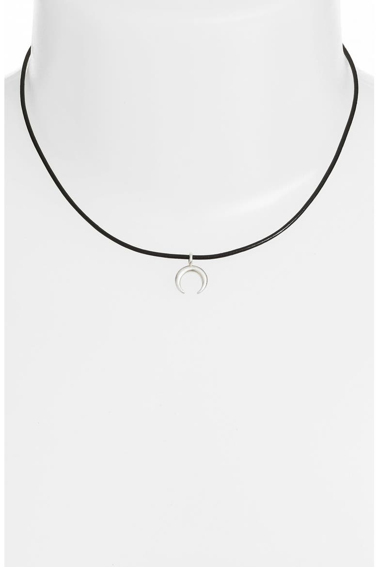 Crescent Moon Leather Choker, Main, color, SILVER