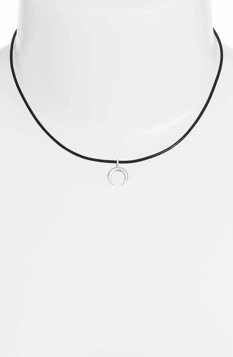 Dogeared Crescent Moon Leather Choker, Main, color, 
