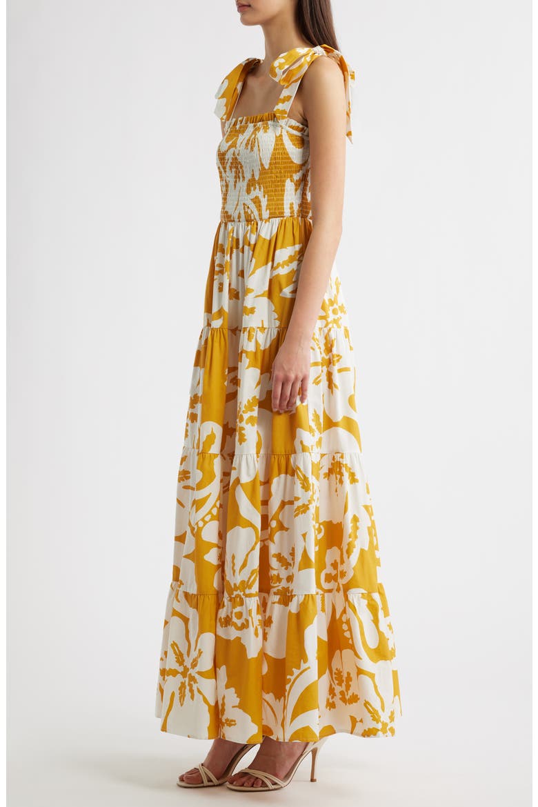 Floral Tie Shoulder Tiered Maxi Dress, Alternate, color, YELLOW