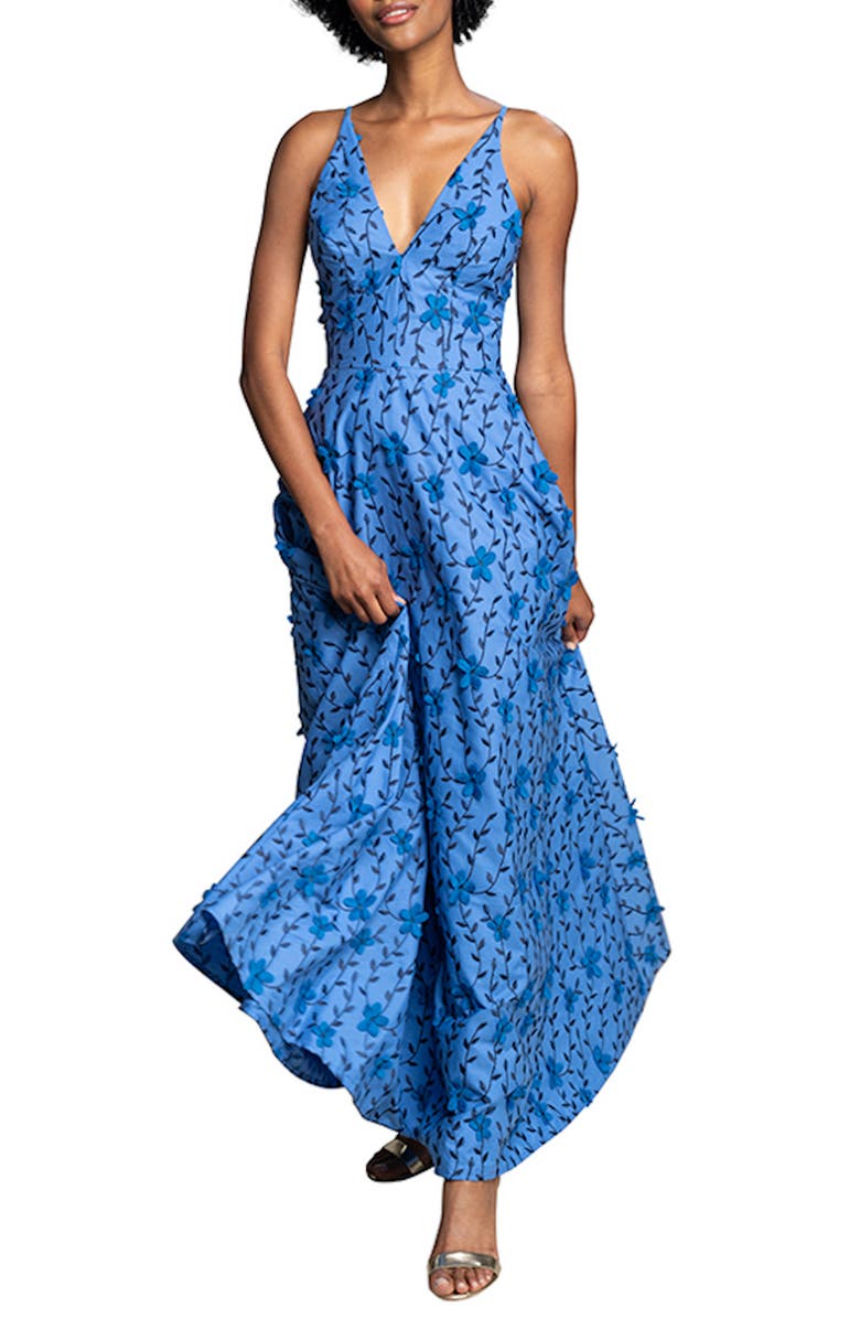 Dress the Population Juniper Floral Crepe Gown, Main, color, 