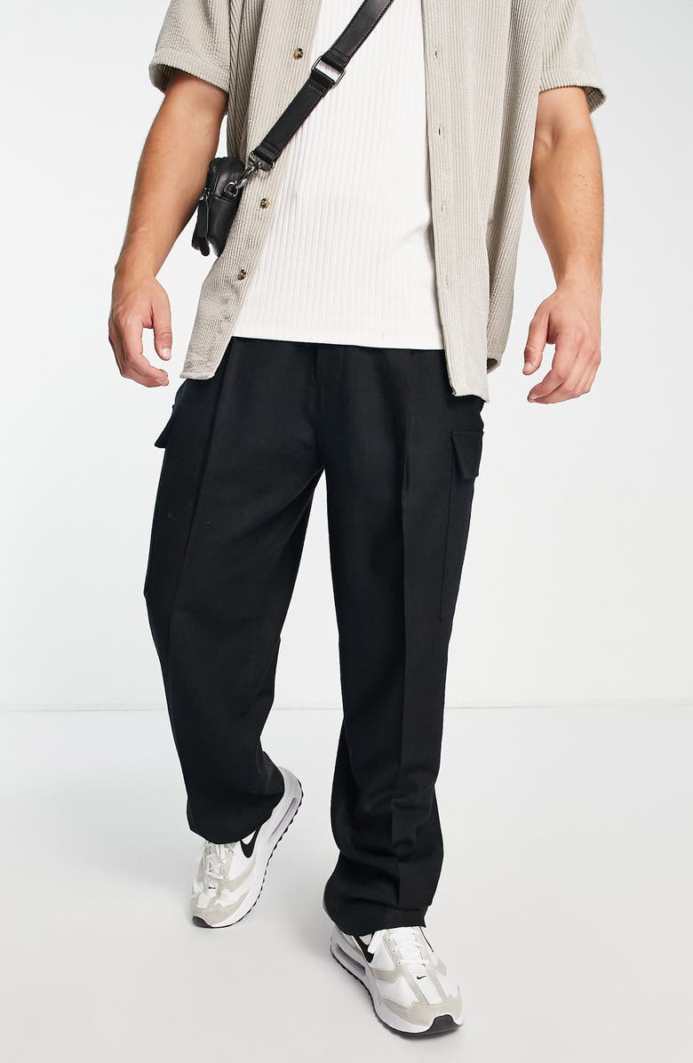 Topman Wide Leg Cargo Pants, Main, color, 
