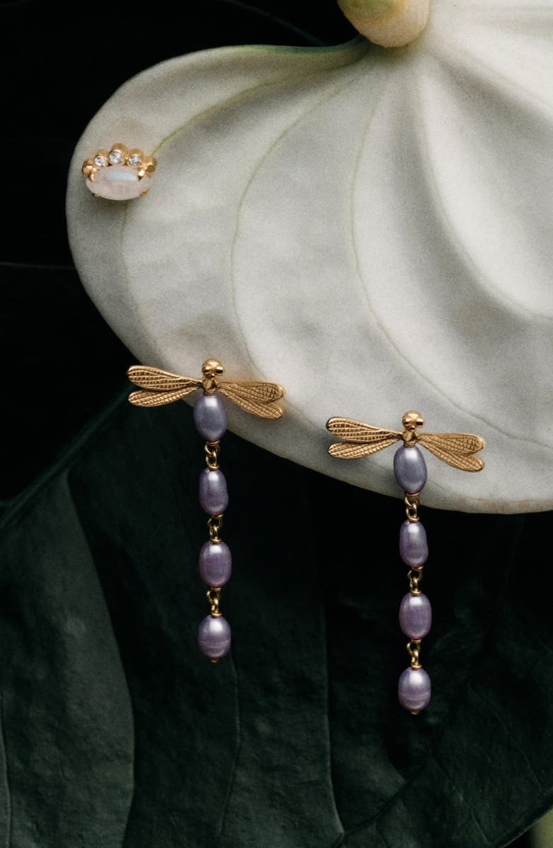 Awe Inspired Metamorphic Damselfly Freshwater Pearl Earrings, Alternate, color,