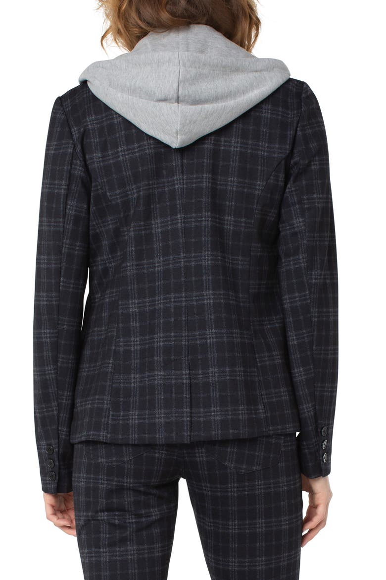 Plaid Hoodie Insert Boyfriend Blazer, Alternate, color, NAVY/ BLACK/ TAR