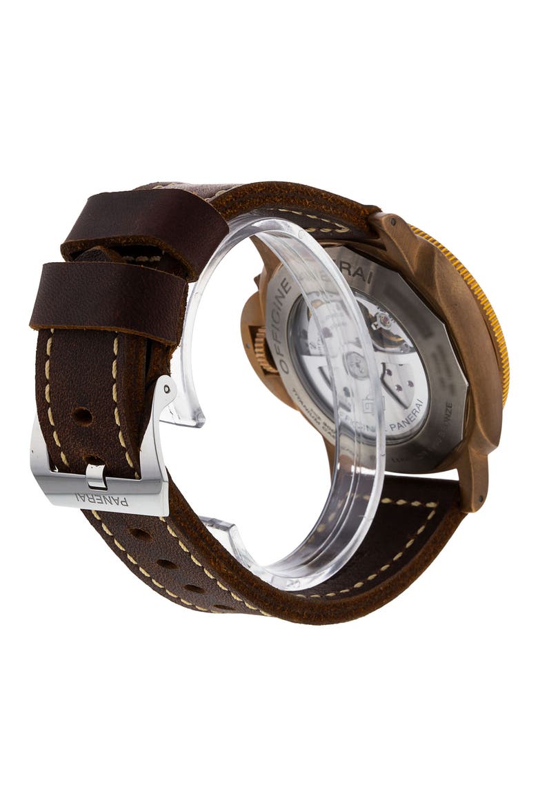 Panerai Preowned Luminor Submersible Leather Strap Watch, 47mm, Alternate, color, BROWN/ BLUE