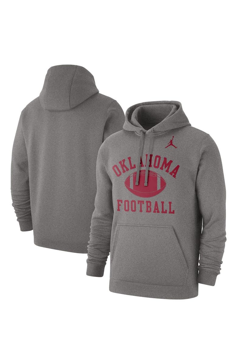 Jordan Brand Men's Jordan Brand Heathered Gray Oklahoma Sooners Football Club Pullover Hoodie, Main, color, 