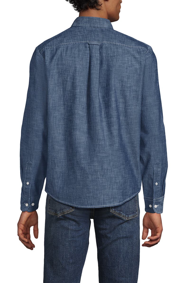 Lands' End Long Sleeve Chambray Shirt, Alternate, color, Dark Wash
