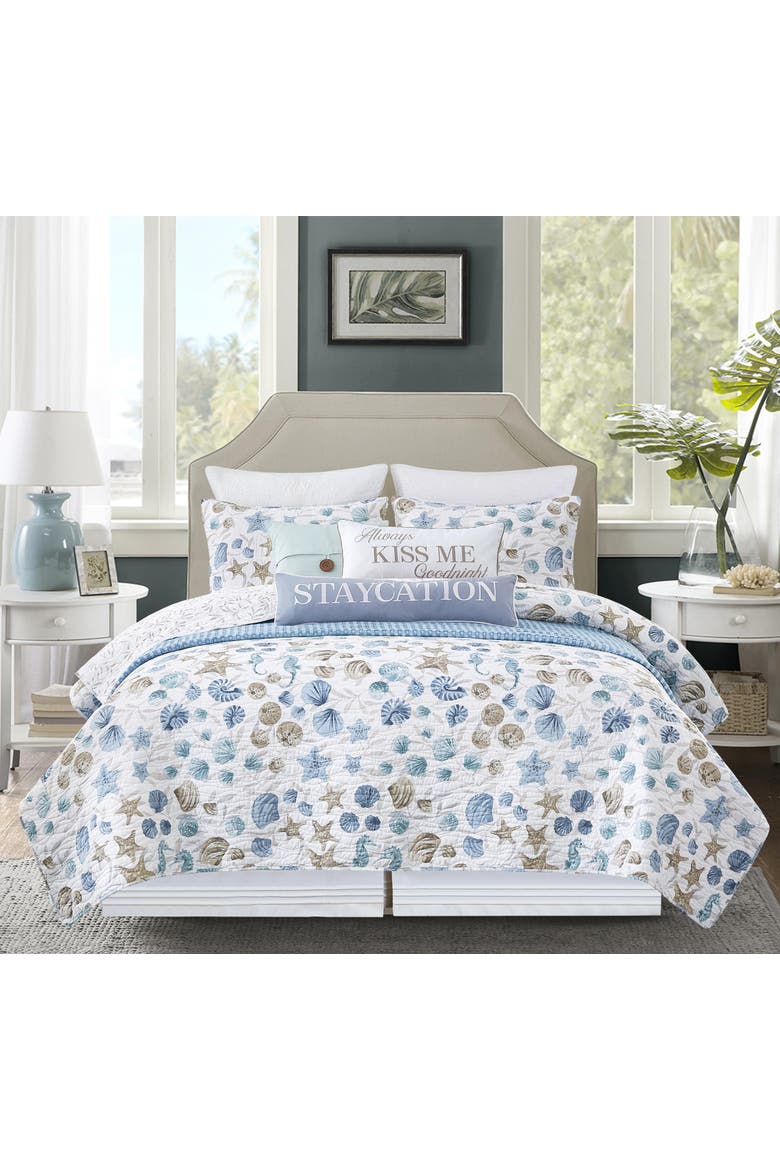Coastal Shell Bedding Quilt Collection Sets, Alternate, color, Blue