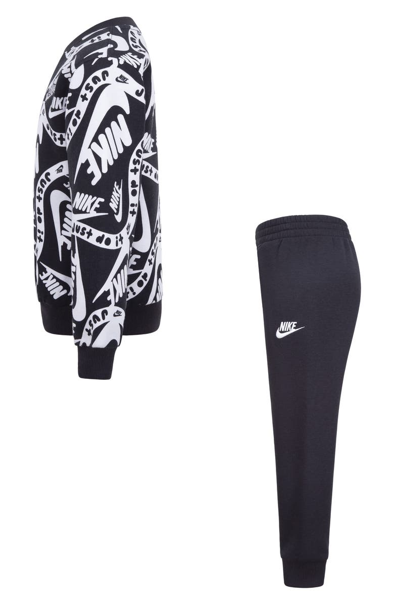 Nike Kids' Club Allover Print Sweatshirt & Joggers Set, Alternate, color, Black