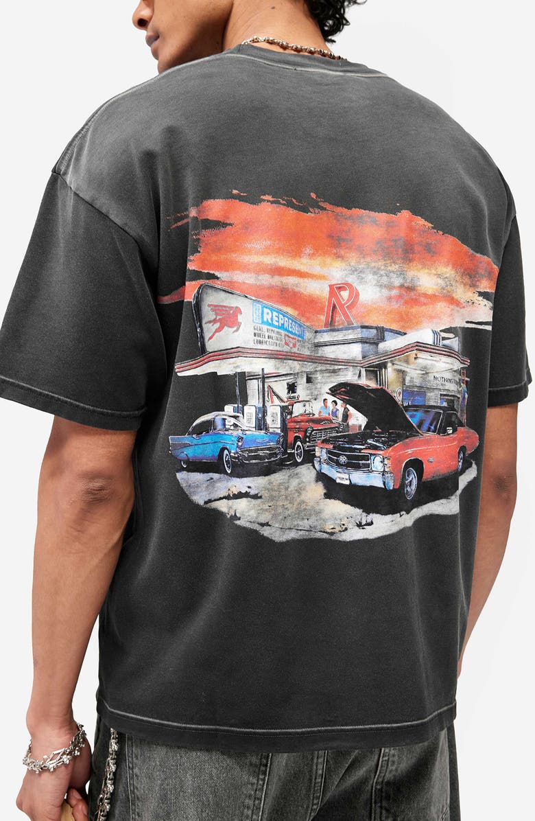 Represent 24-Hour Service Graphic T-Shirt, Alternate, color, Stained Black