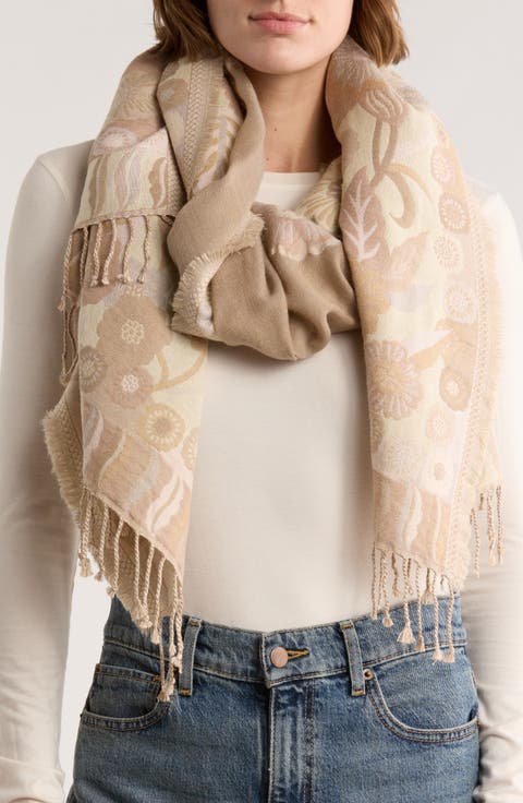 Floral Jacquard Fringe Scarf
