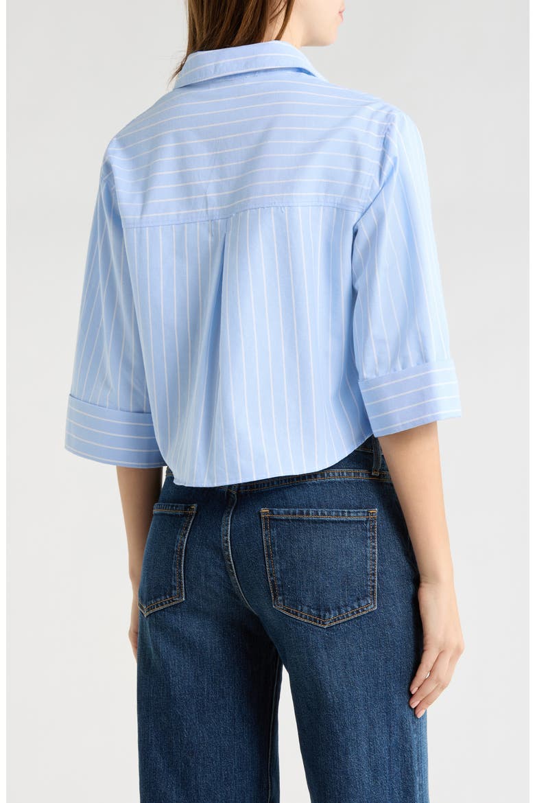 Pinstripe Crop Button-Up Shirt, Alternate, color, LIGHT BLUE/ WHITE STRIPE