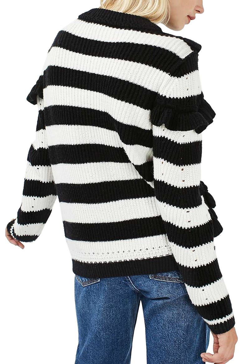Humbug Stripe Ruffle Sweater, Alternate, color, BLACK MULTI