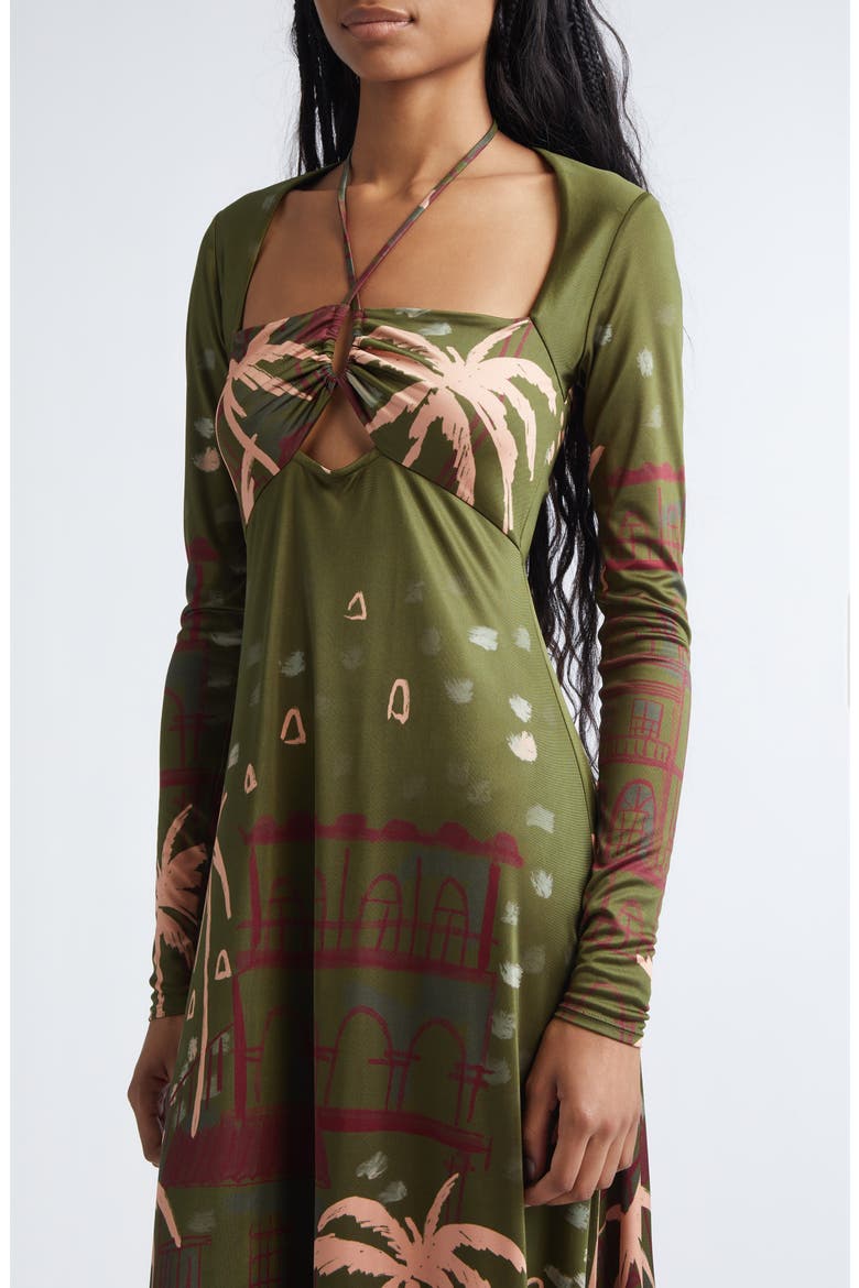 Eternal Tropical Print Long Sleeve Jersey Dress, Alternate, color, GREEN