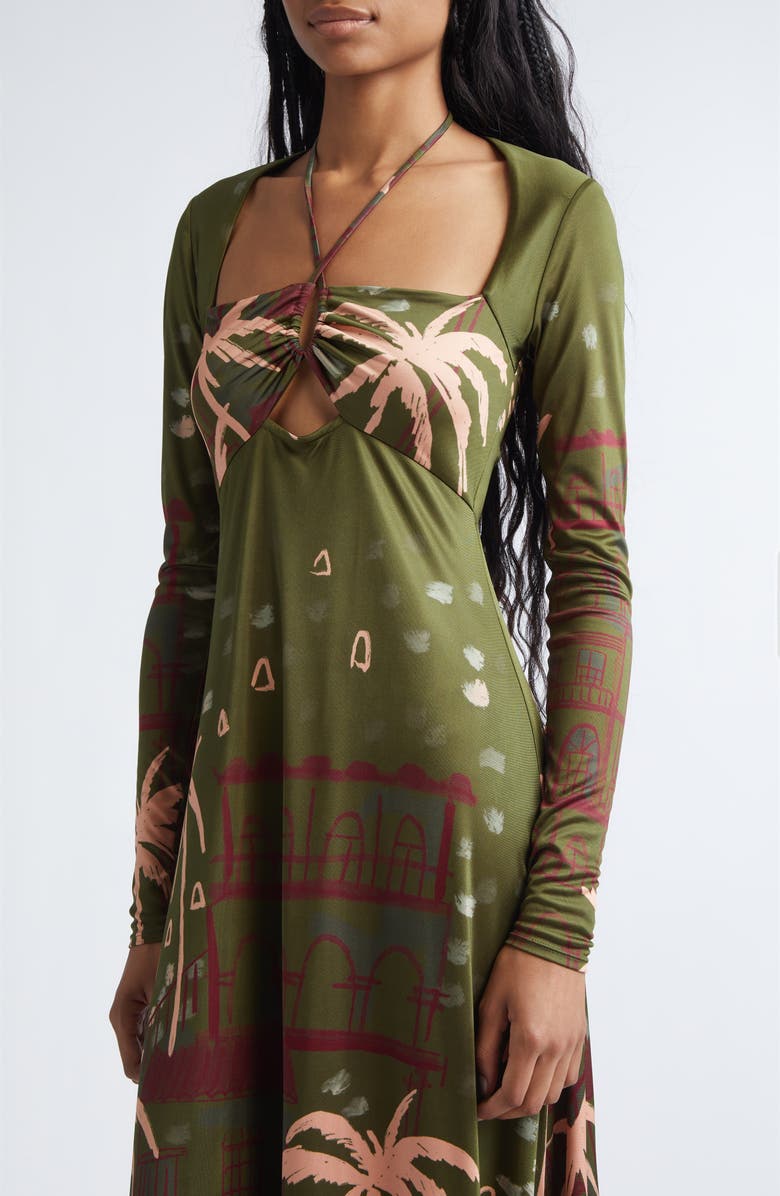 Johanna Ortiz Eternal Tropical Print Long Sleeve Jersey Dress, Alternate, color, Green