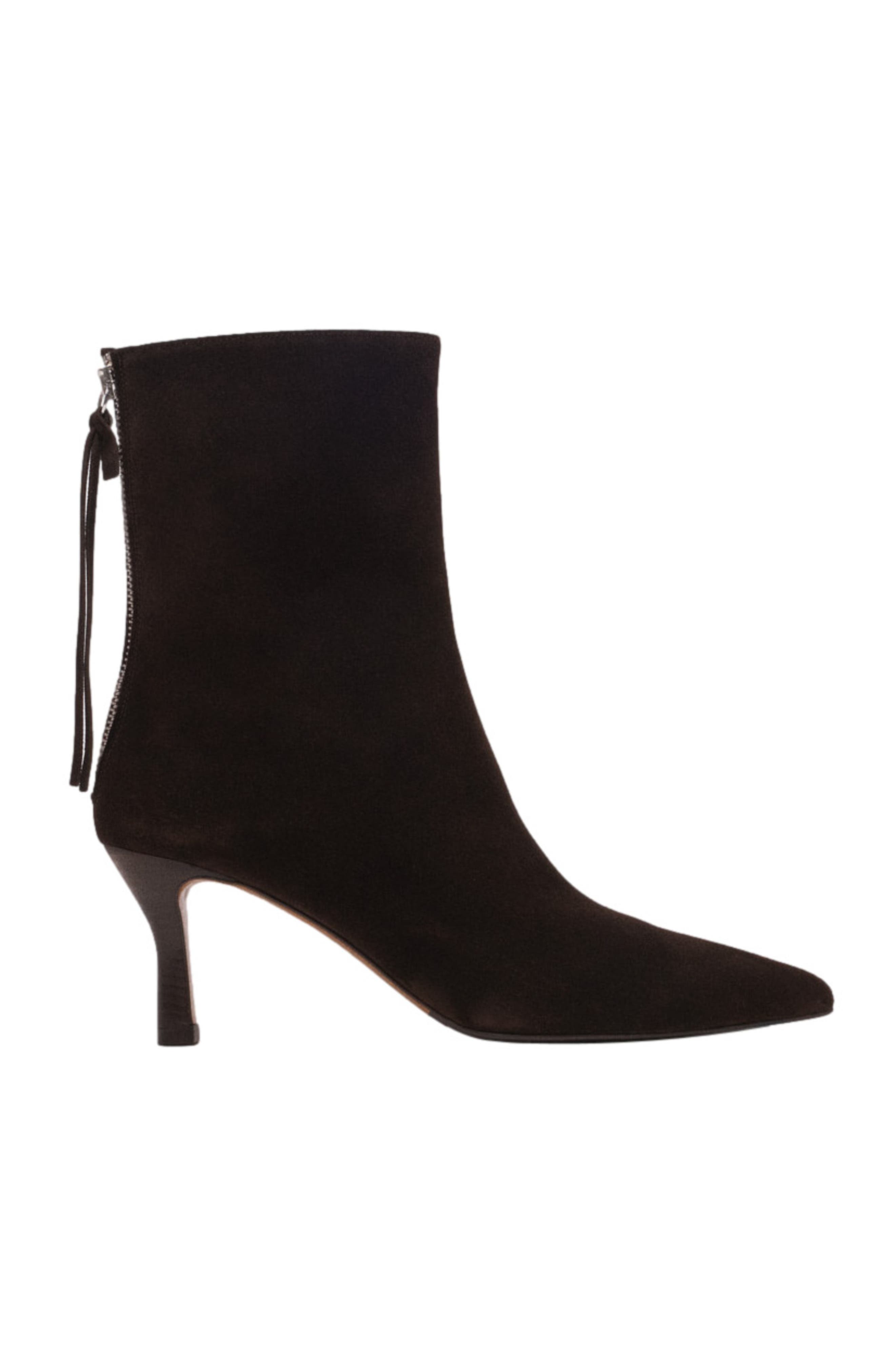 maje Chocolate Brown zipped suede ankle boots, Main, color, Dark Brown