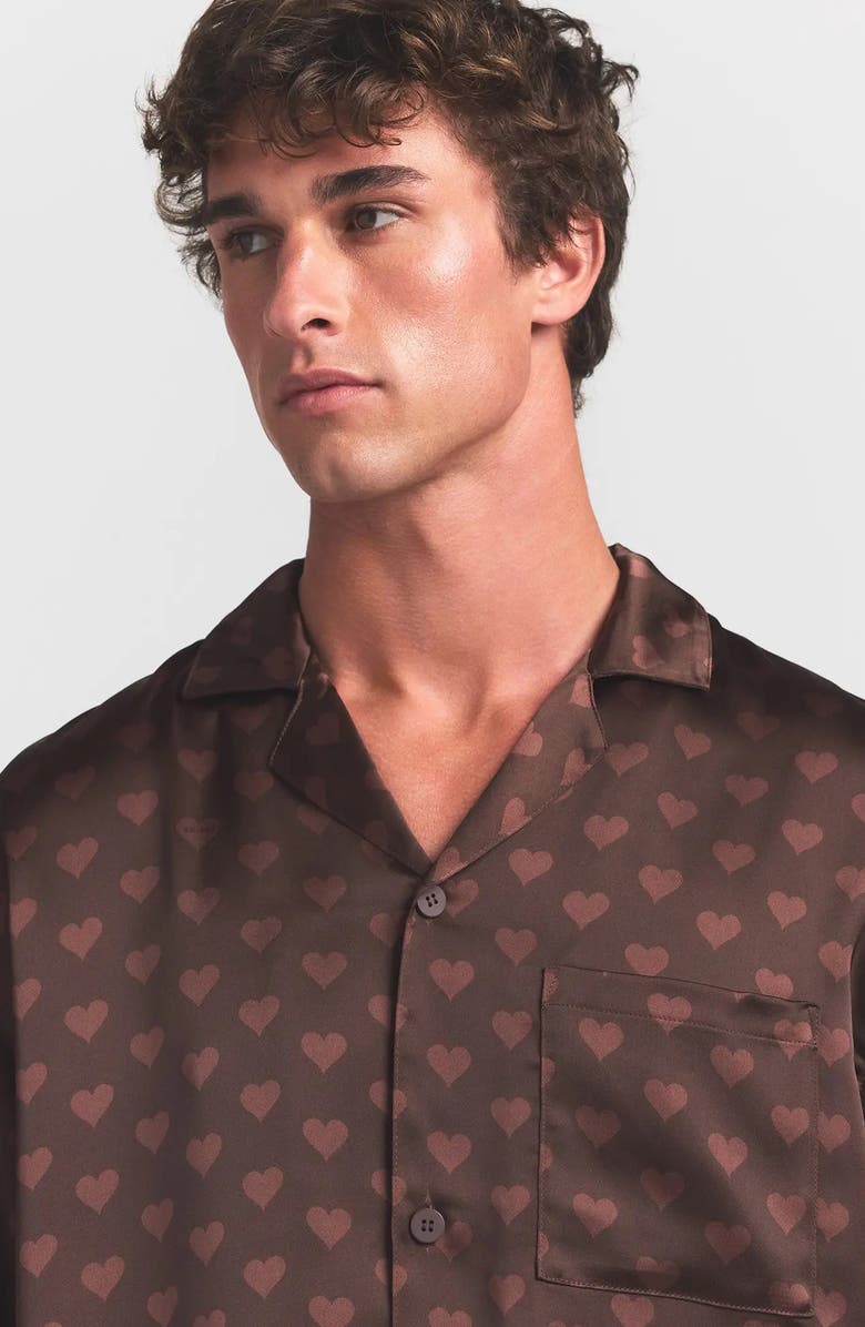 SKIMS Sleep Sateen Pajamas, Alternate, color, Cocoa Heart Halfdrop Print