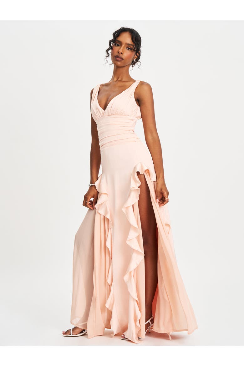 Talyssa Ruched Waist Double High Slit Maxi Gown, Alternate, color, Baby Pink