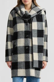 NVLT Buffalo Plaid Eyelash Coatigan with Attached Scarf
