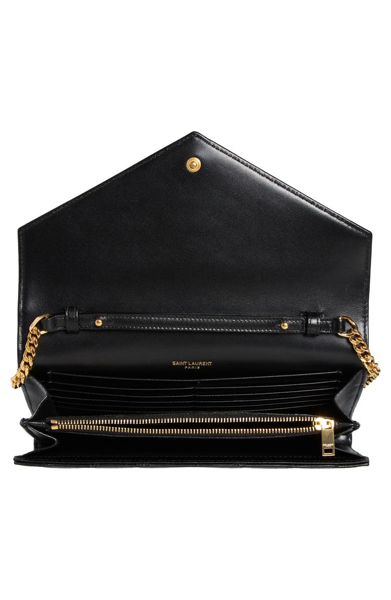 Saint Laurent Matelassé Leather Wallet on a Chain, Alternate, color, 