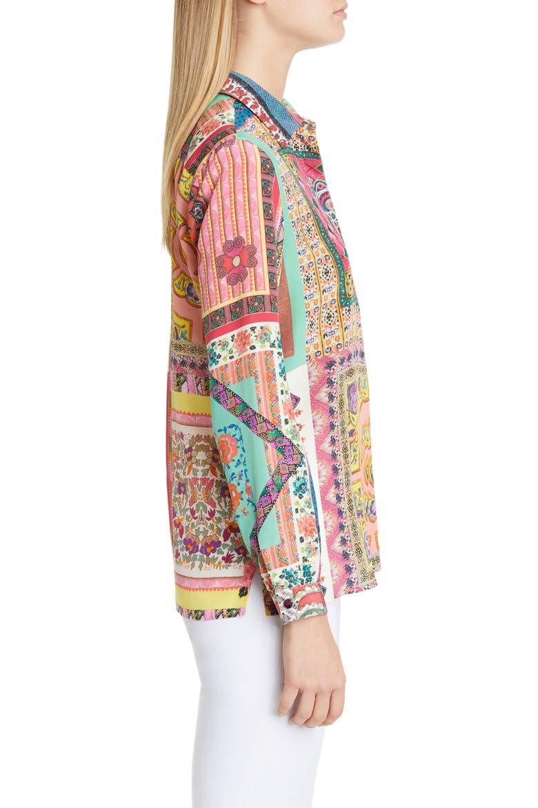 Floral Silk Shirt, Alternate, color, CORAL