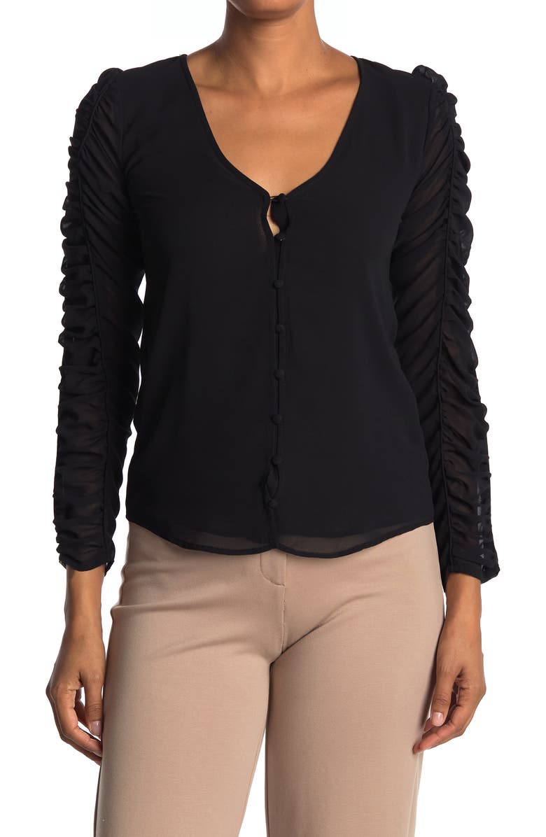 1.STATE Ruched Sleeve Button Front Blouse, Main, color, 
