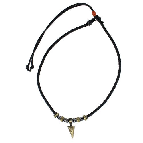 Trafalgar Cheyenne Triangle And Beaded Vegan Leather Adjustable Necklace In Black