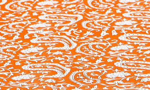 Tiramisu Tangerine Twirl Block Print Cotton Tablecloth In Orange