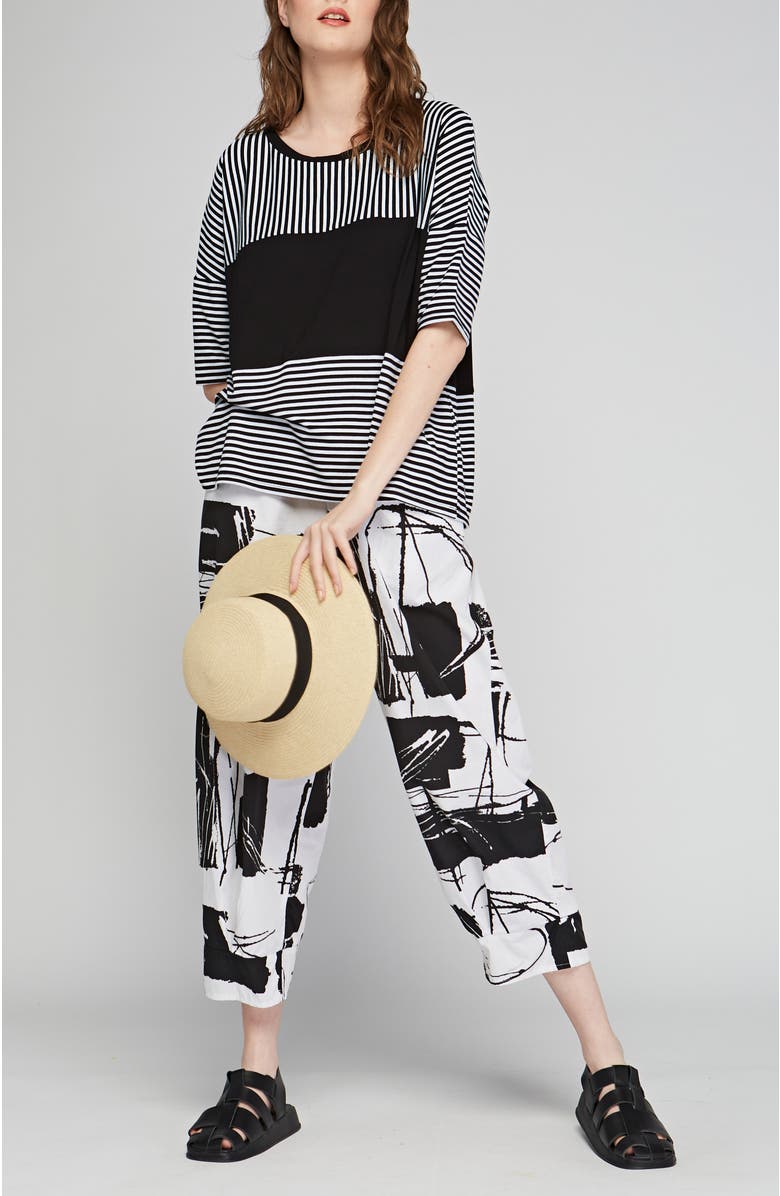 LUUKAA Melody Striped Viscose Jersey Blouse, Alternate, color, Black Striped