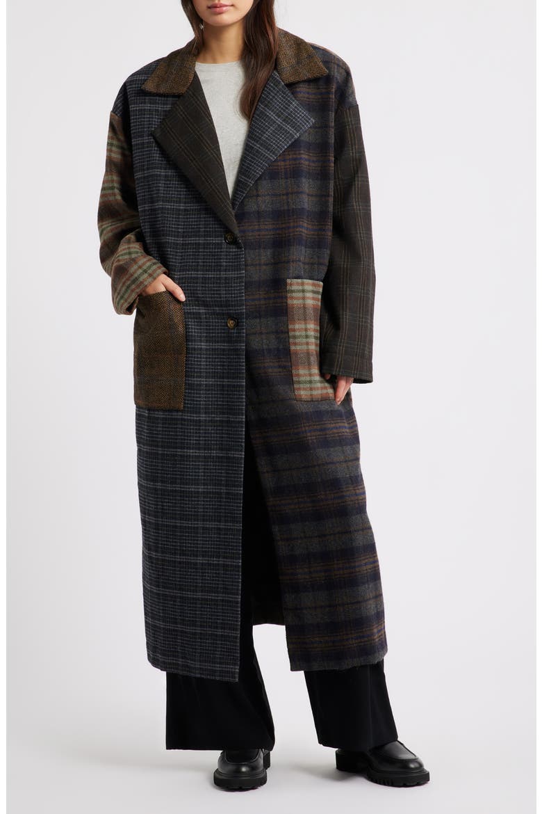Risk Something Longline Plaid Coat, Alternate, color, GREY