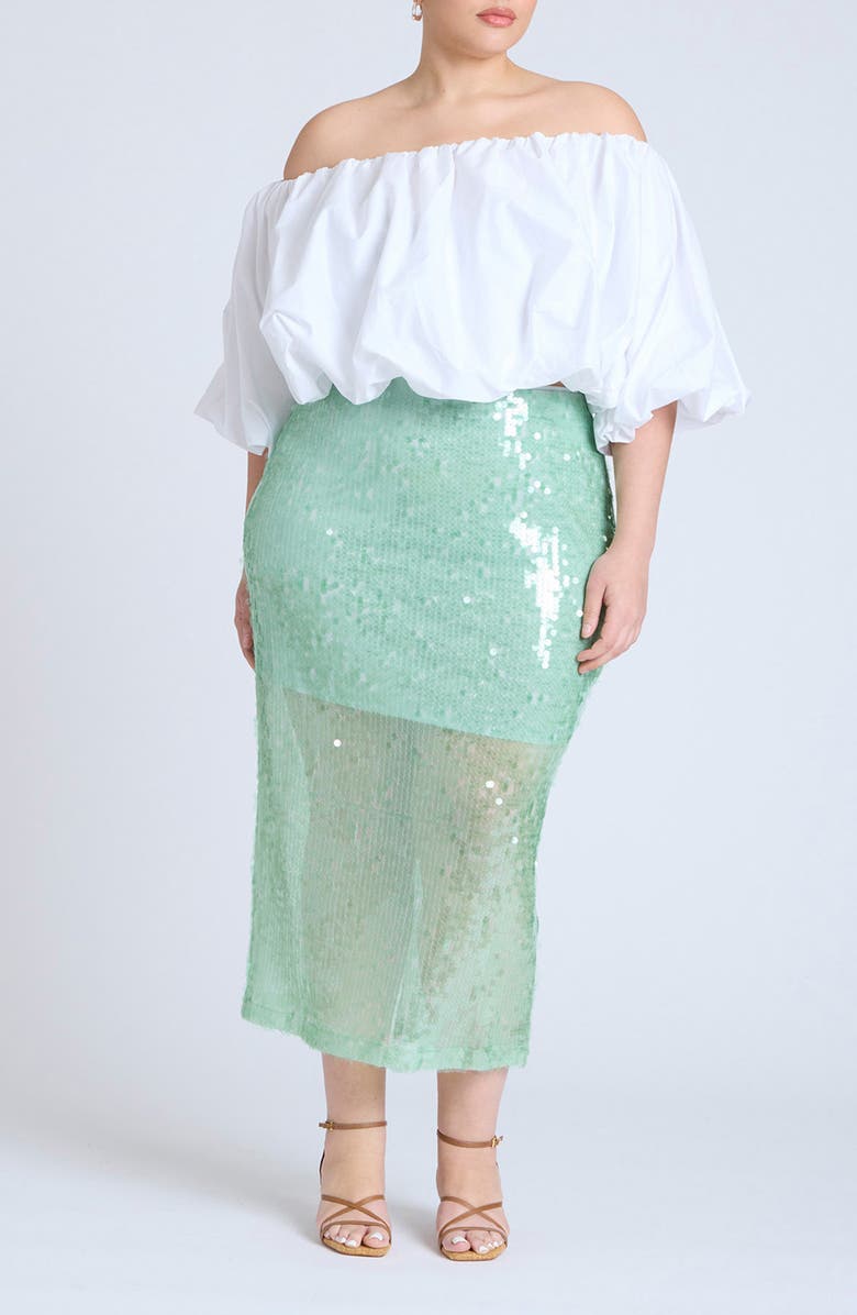 ELOQUII Semisheer Sequin Midi Skirt, Alternate, color, 