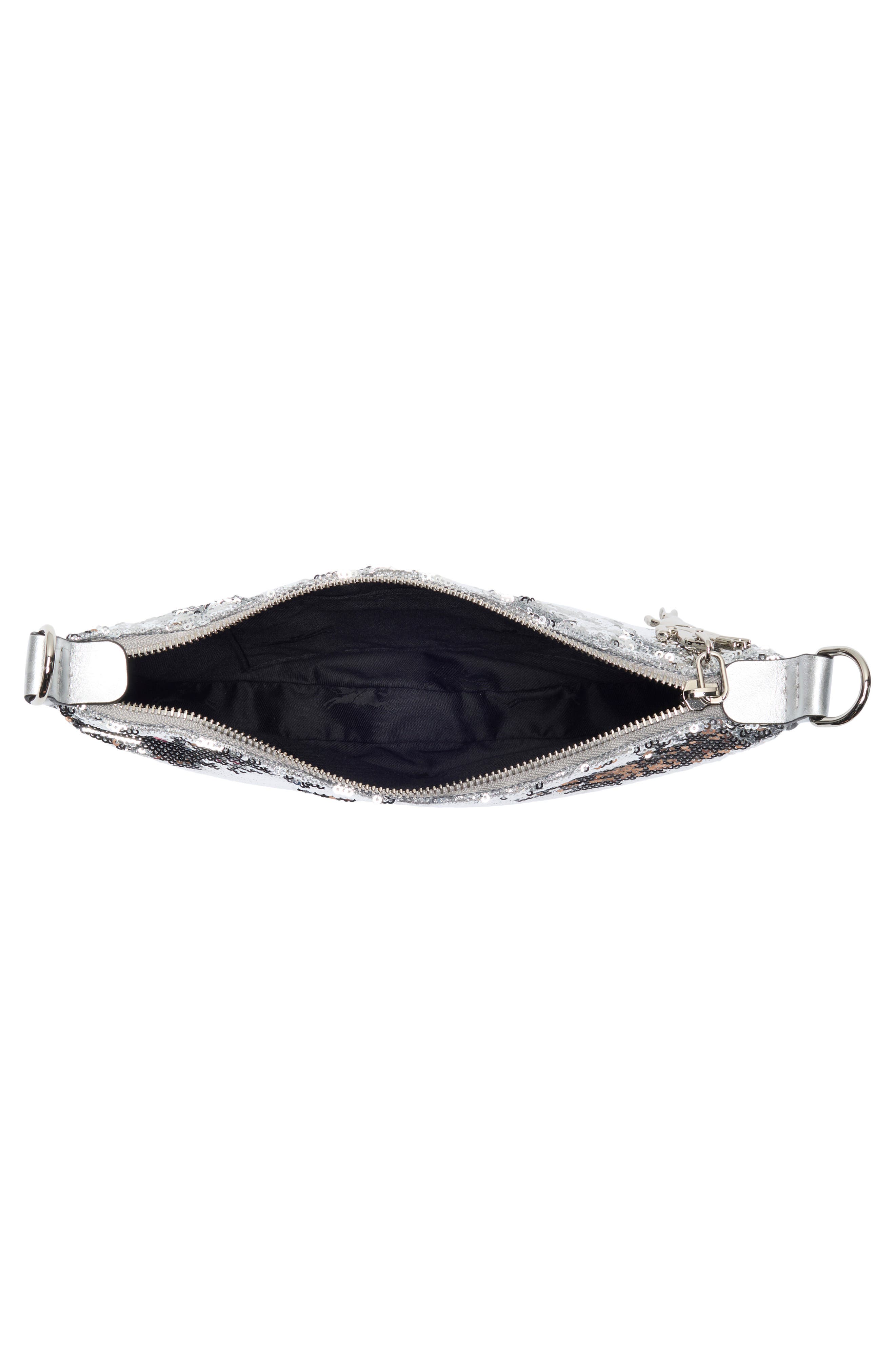 Longchamp Smile Glitter Sequin Half Moon Convertible Crossbody Bag, Alternate, color, Silver