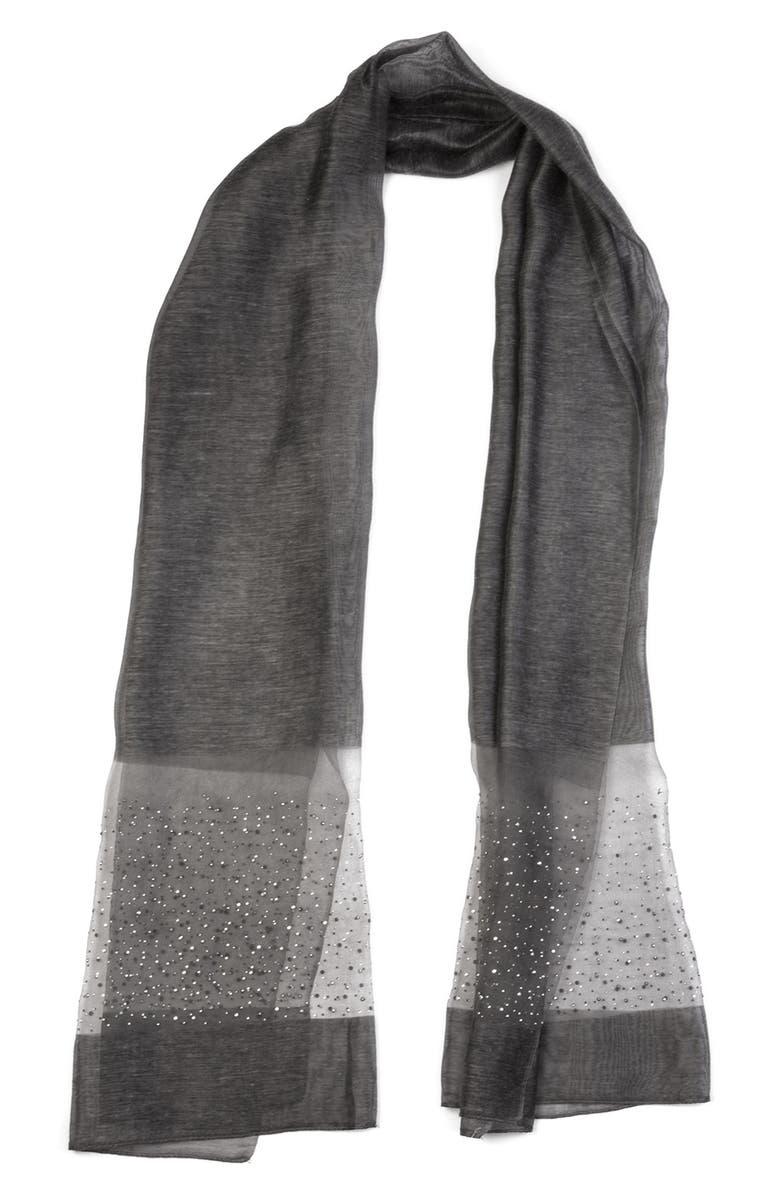 SAACHI Crystal Embellished Silk & Wool Scarf, Alternate, color, Grey