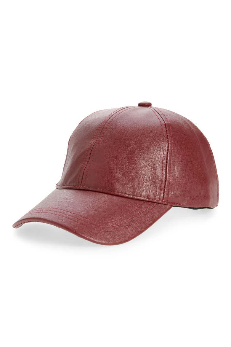 Faux Leather Baseball Cap, Main, color, DARK BURGUNDY
